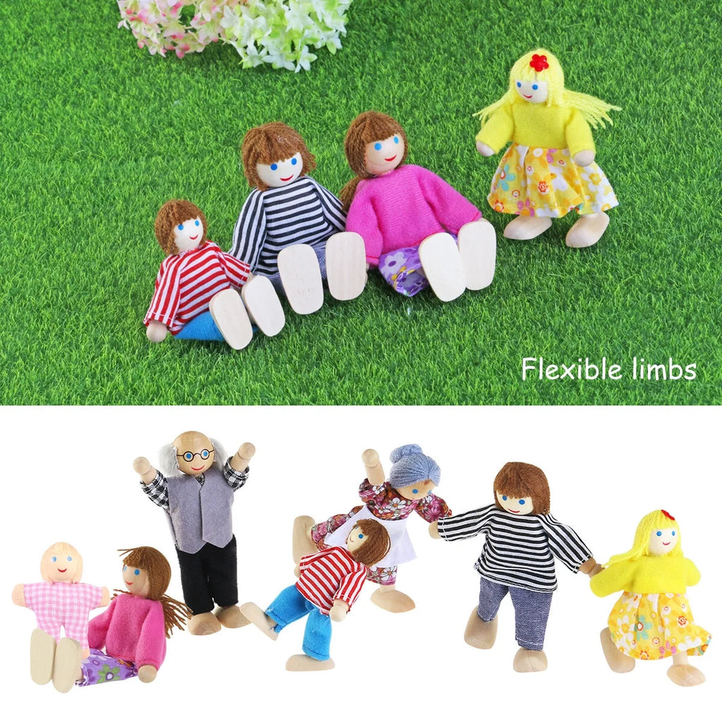 7 Pieces Wooden Dollhouse Family Mini People Figures T217
