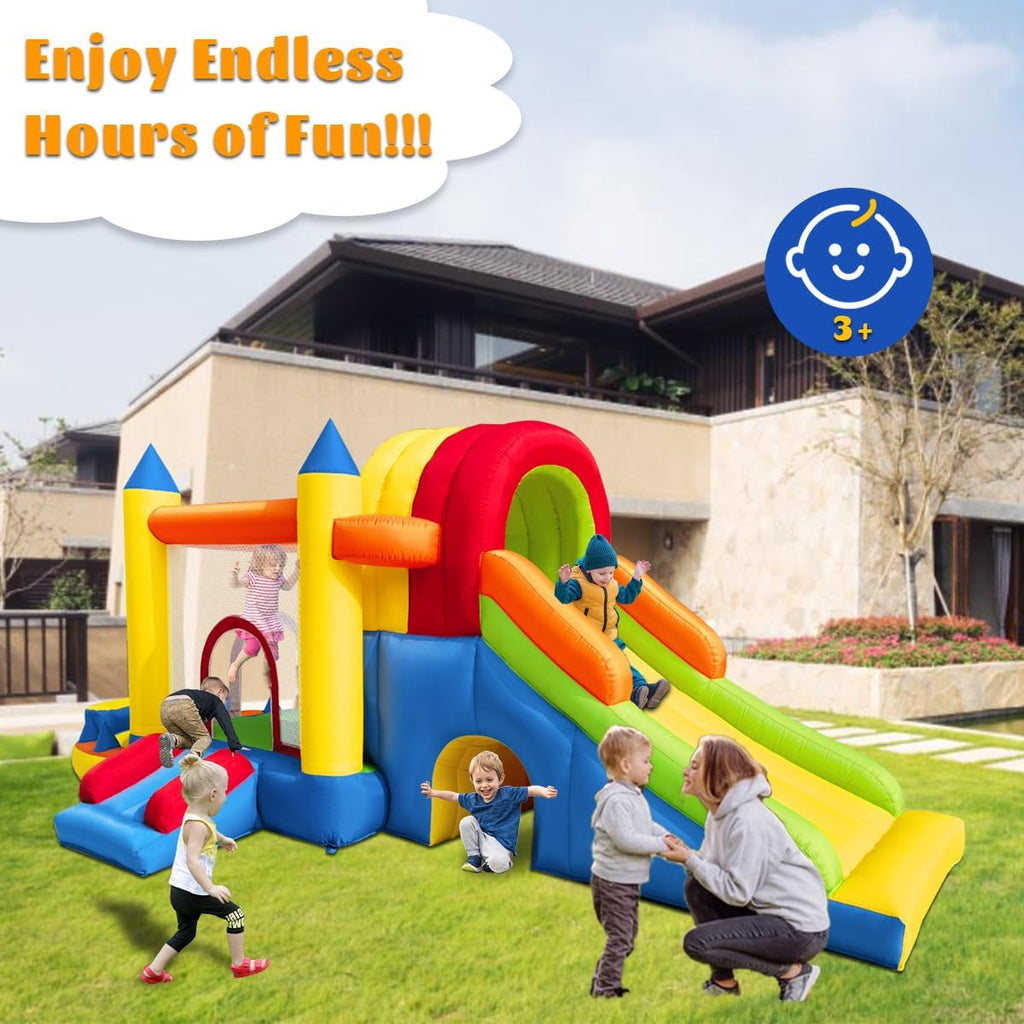 8 in 1 Large Inflatable Bounce Castle with Blower and Two Slides O85238