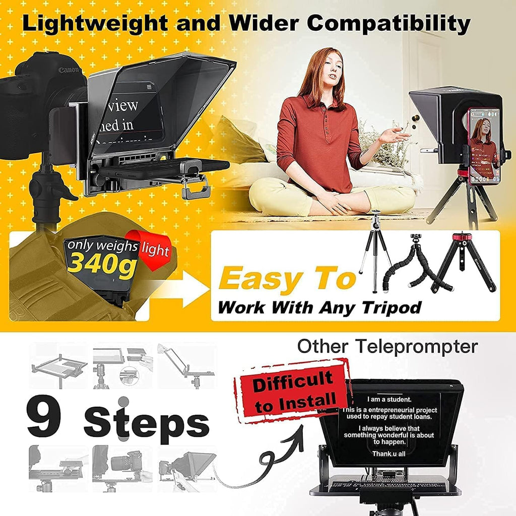 Phone Teleprompter Kit with Beam Split Glass & Remote Control Y8990