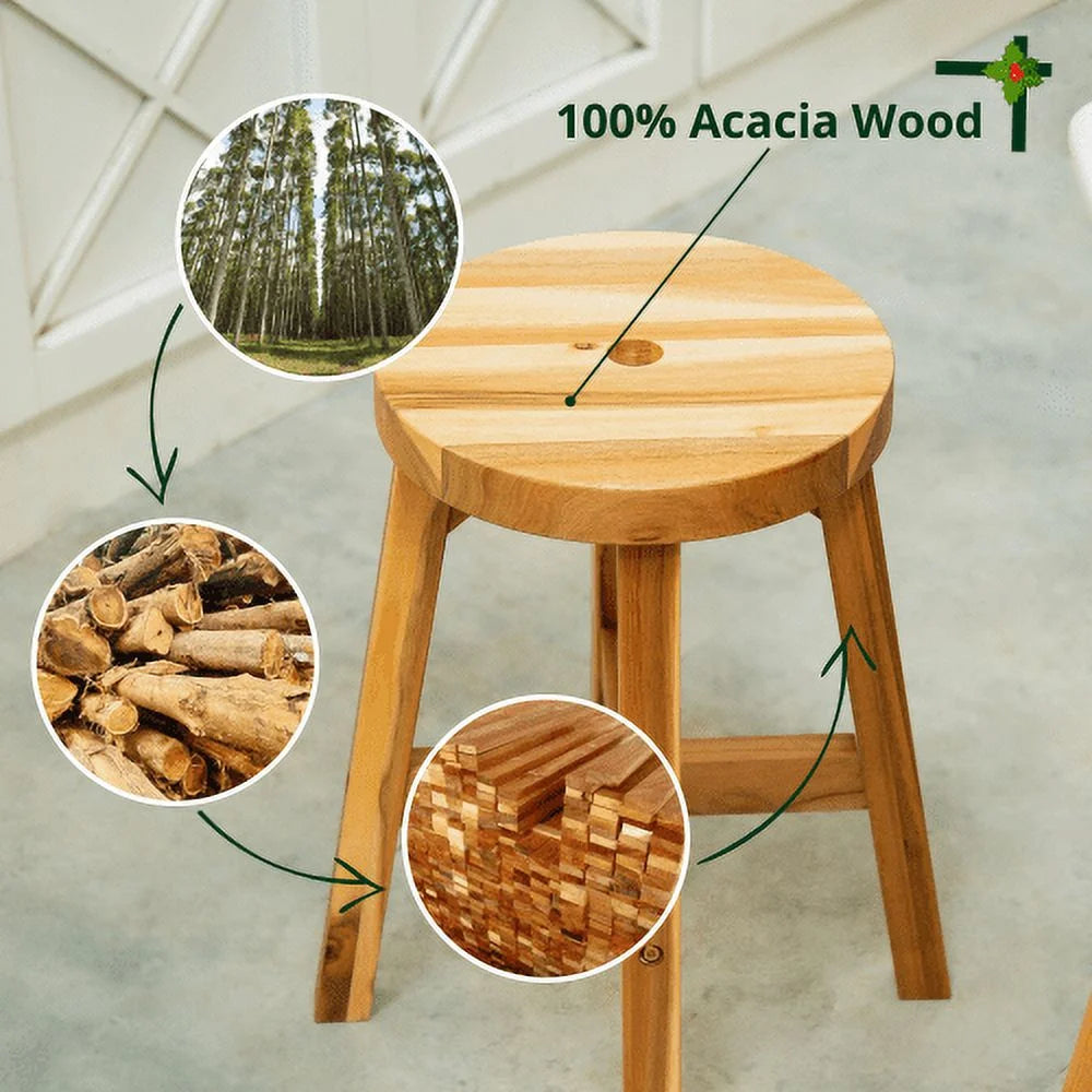 Acacia Wood Stool Round Top Natural Color H333