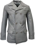 Grey Leather Pea Coat Blazer P14797