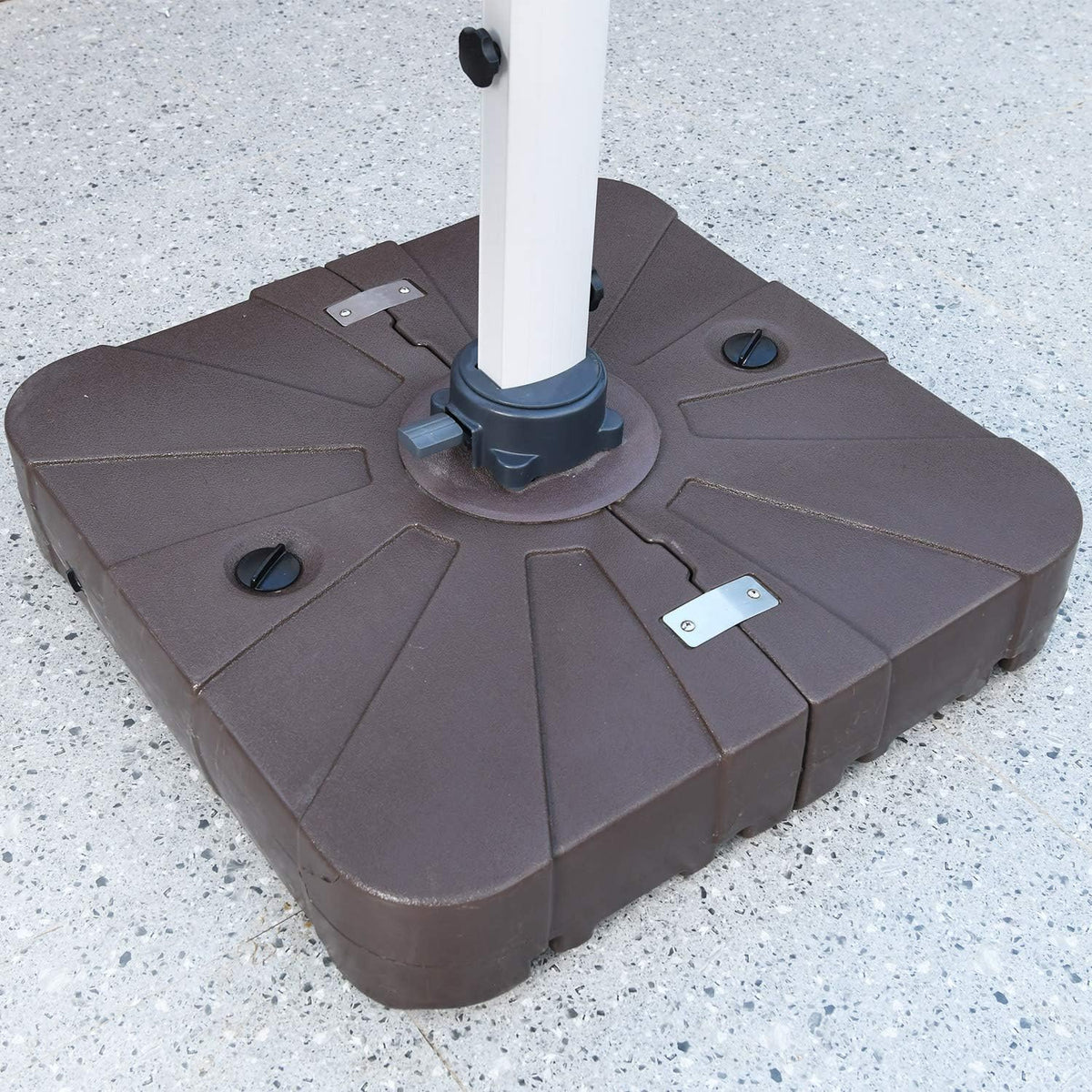 10 FT Square Cantilever Umbrella with Solar LED Lights and Cross Base, Beige S4425