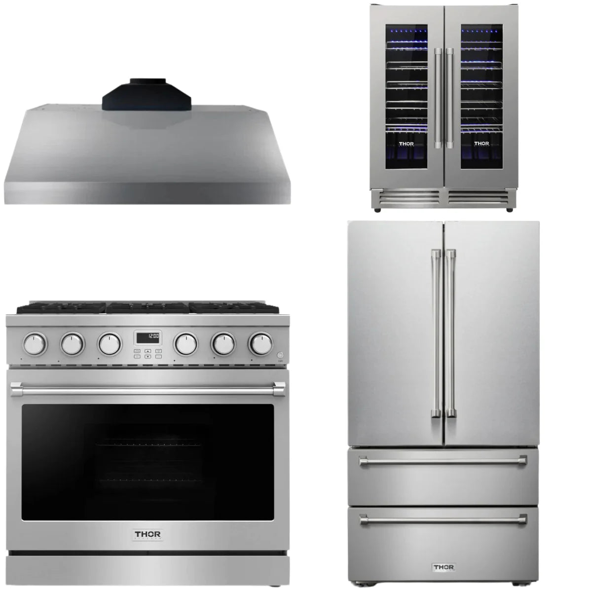 36 Gas Range, Range Hood, Refrigerator and Wine Cooler L4759