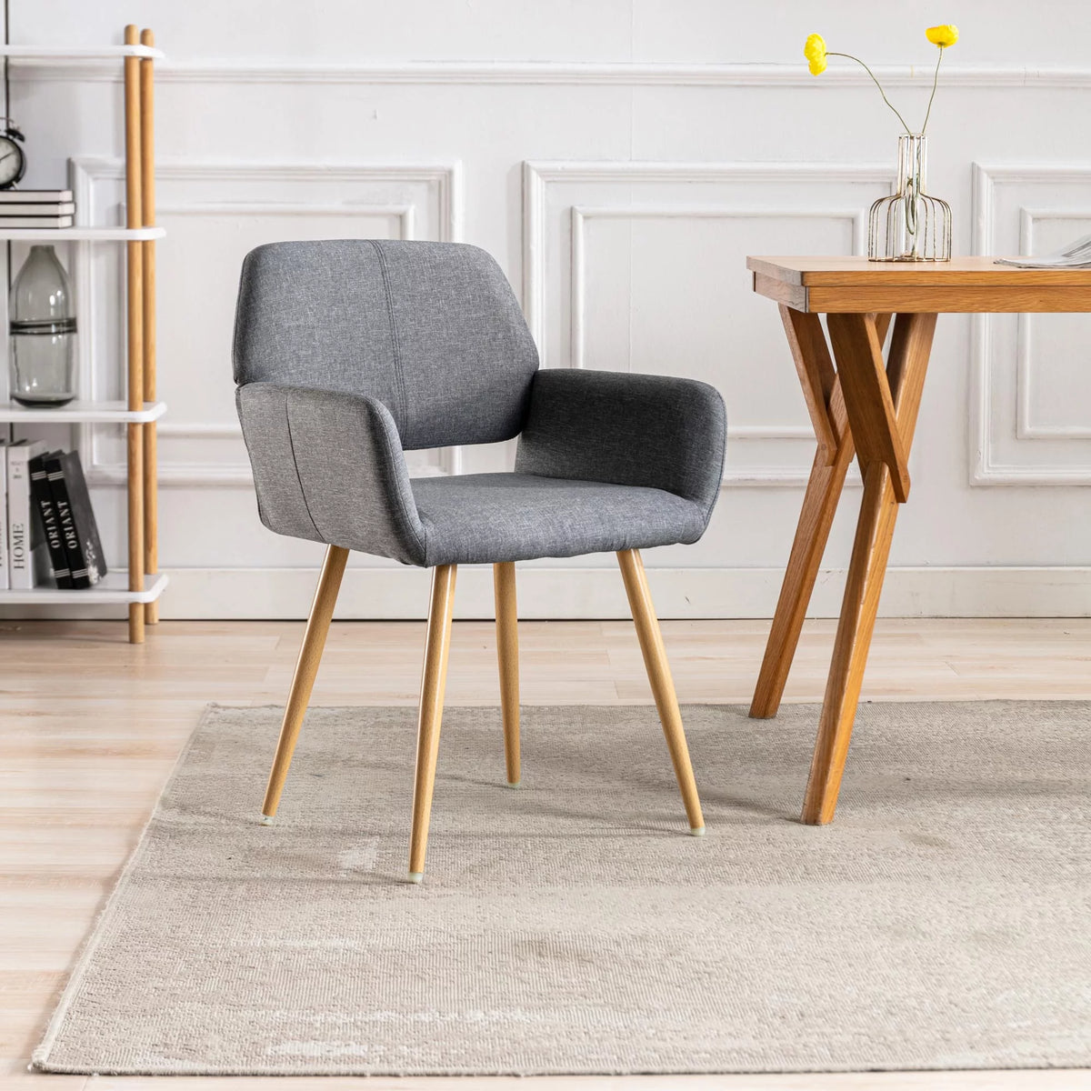 Gray Fabric Upholstered Side Chairs with Metal Legs (Set of 1) E105121