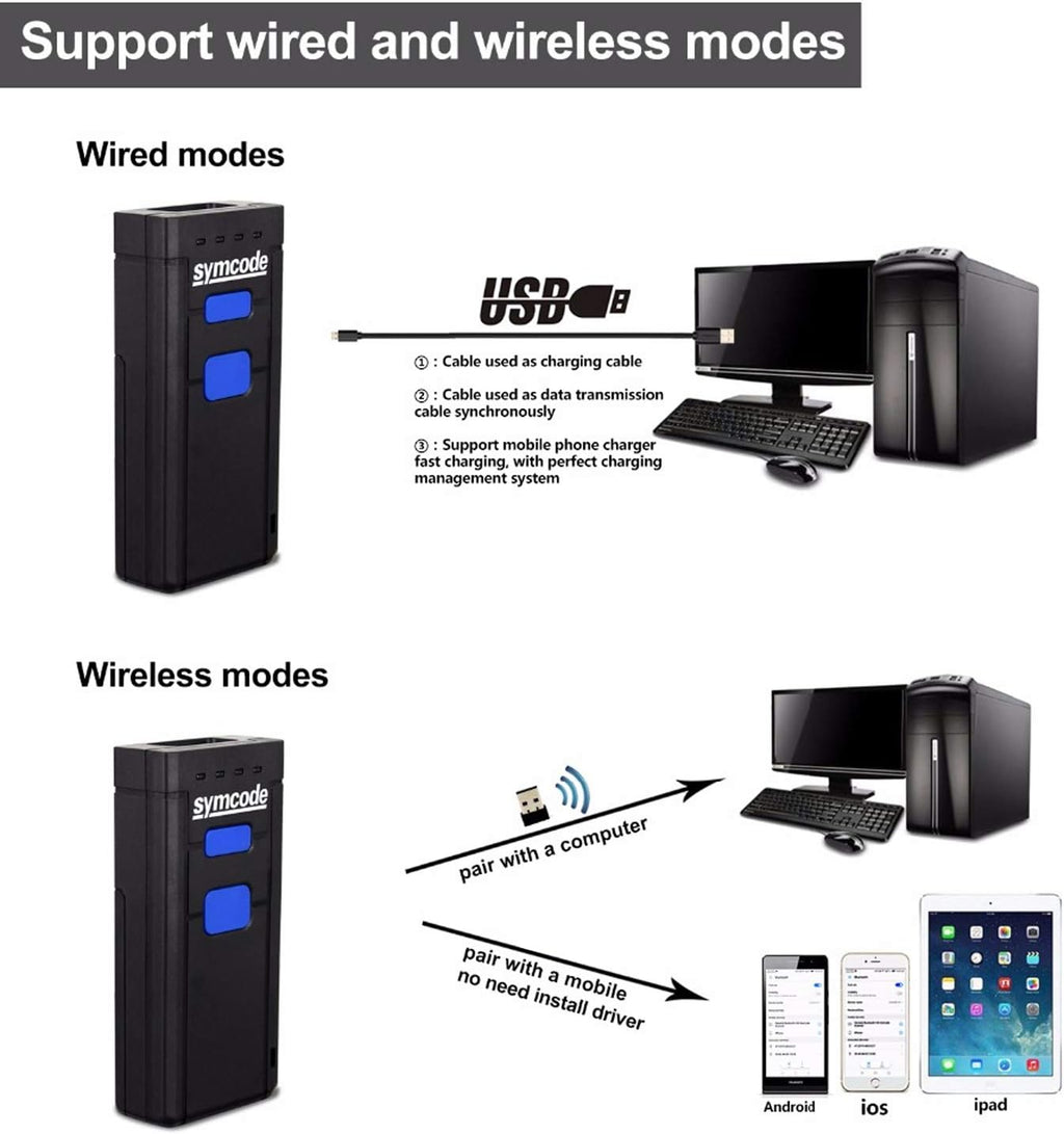 Portable Bluetooth 1D Mini Wireless Handheld CMOS Barcode Scanner K54091