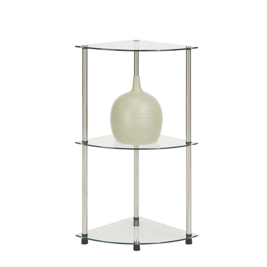 3-Tier Corner Shelf, Black Glass V275
