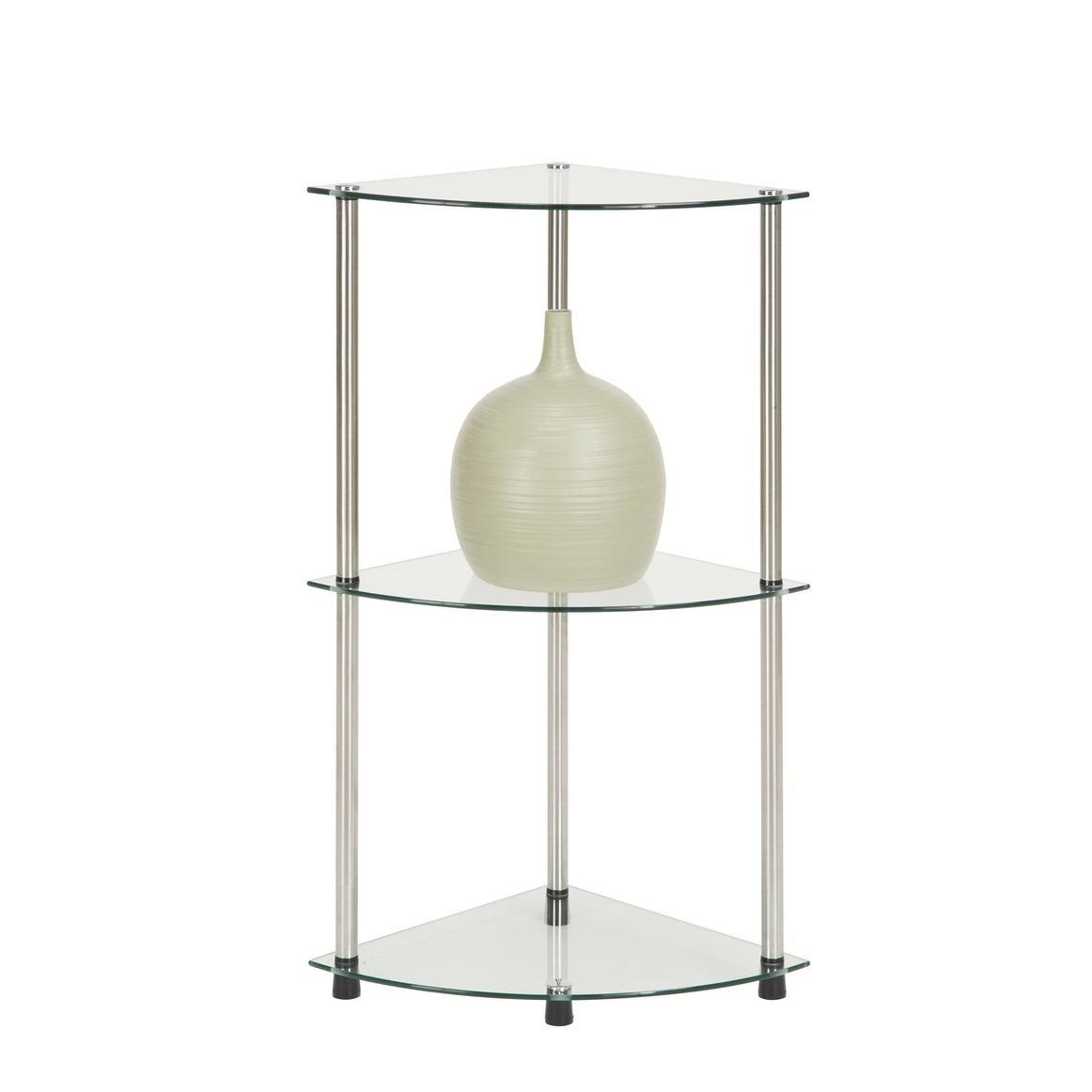 3-Tier Corner Shelf, Black Glass V275