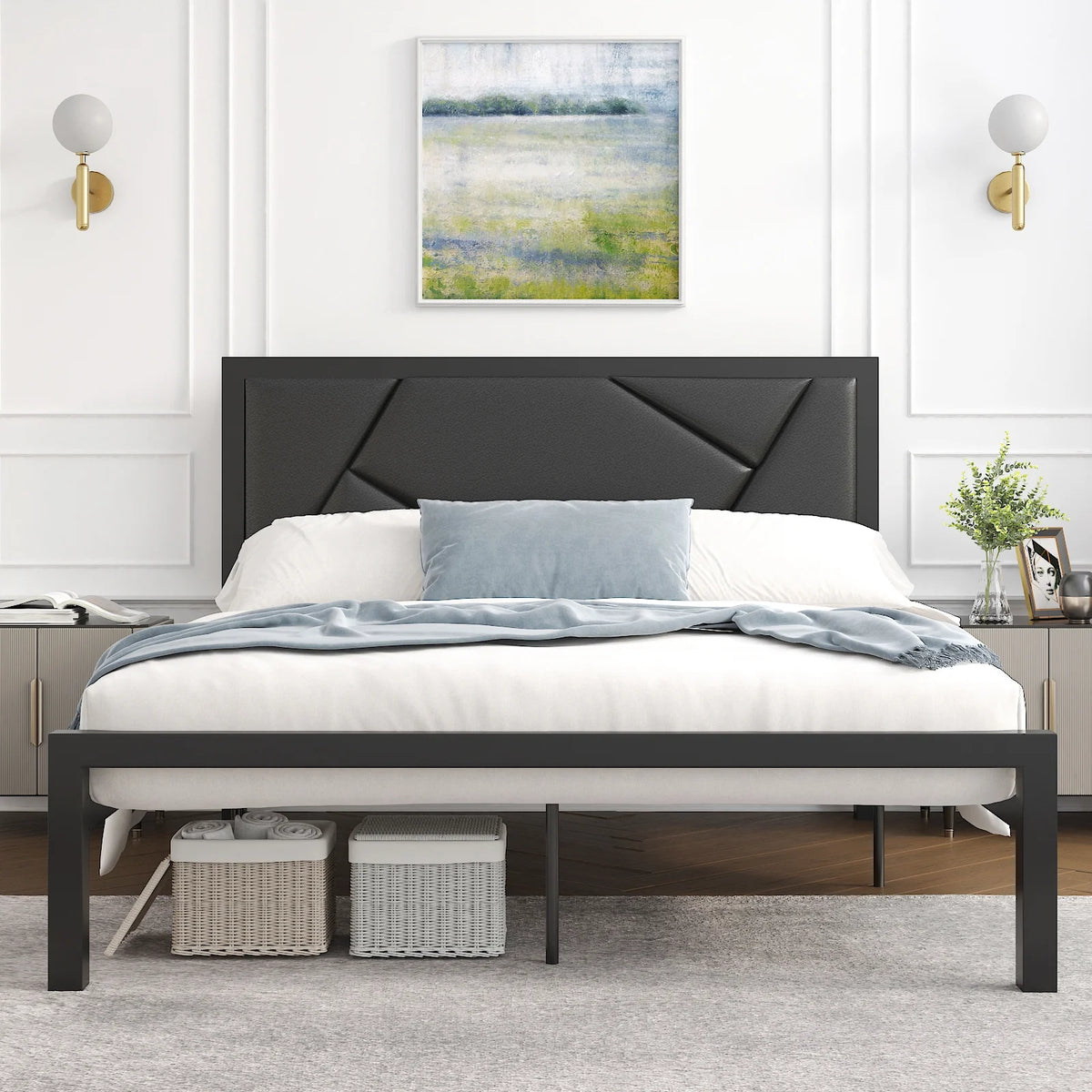 Twin Size Bed Frame with Leather Upholstered Headboard K4611