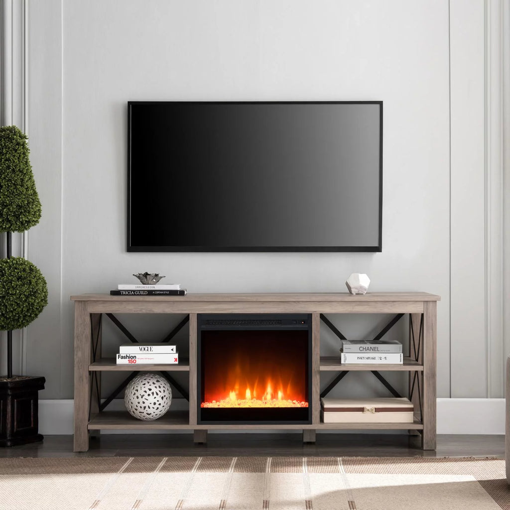 White Oak Electric Fireplace TV Stand with 2 Doors G30503