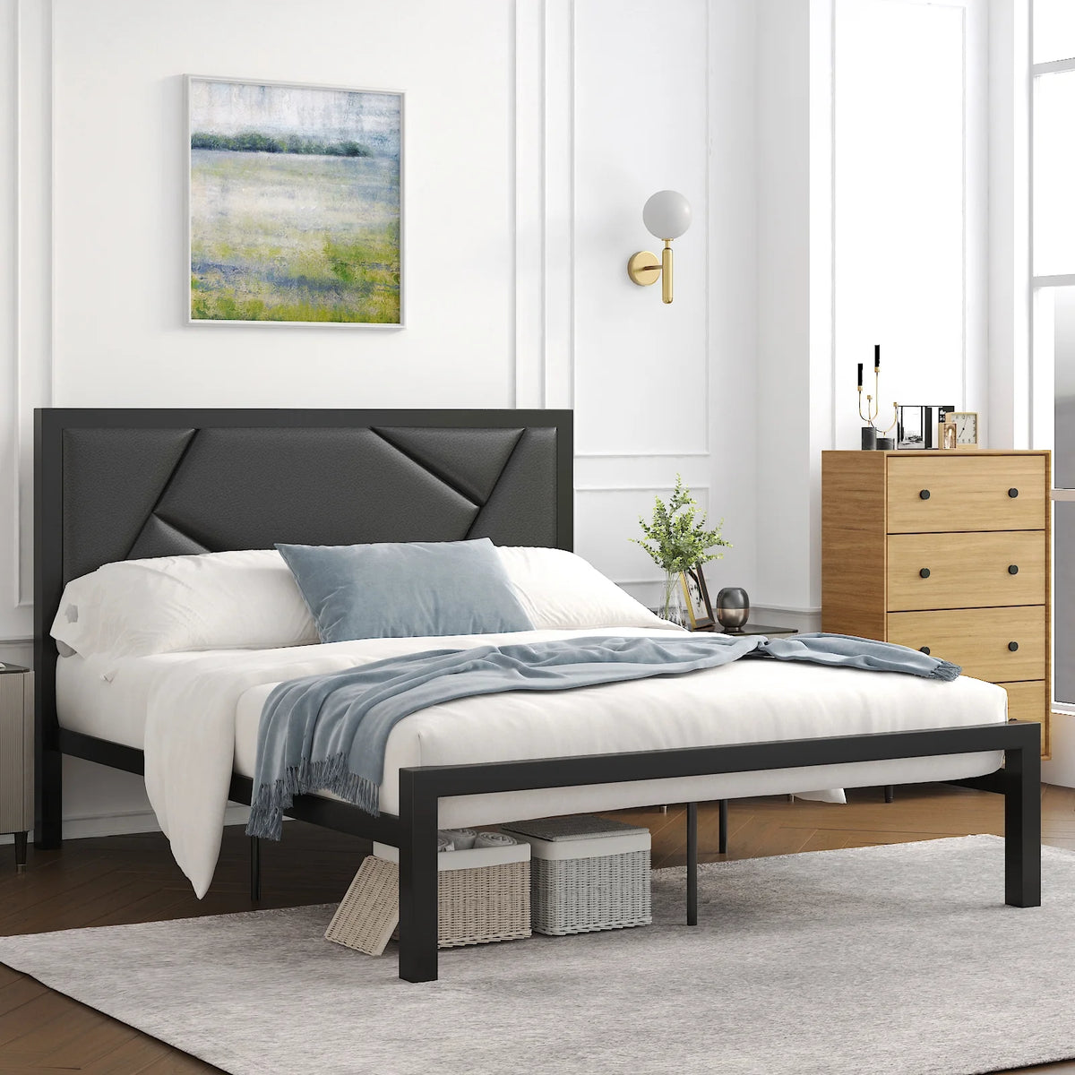 Twin Size Bed Frame with Leather Upholstered Headboard K4611