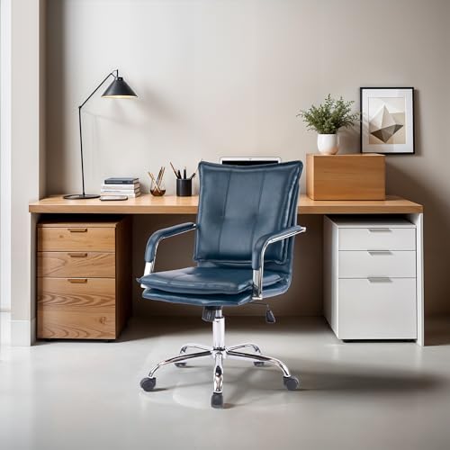 Brown Leather Ergonomic Office Chair with Arms Y851310