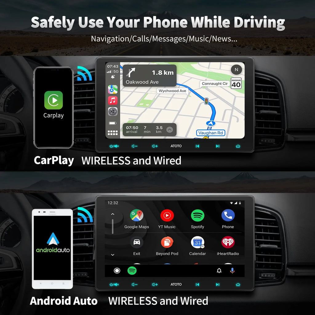 10.1 inch QLED Double Din Car Stereo with Wireless Apple Carplay & Wireless Android Auto V933