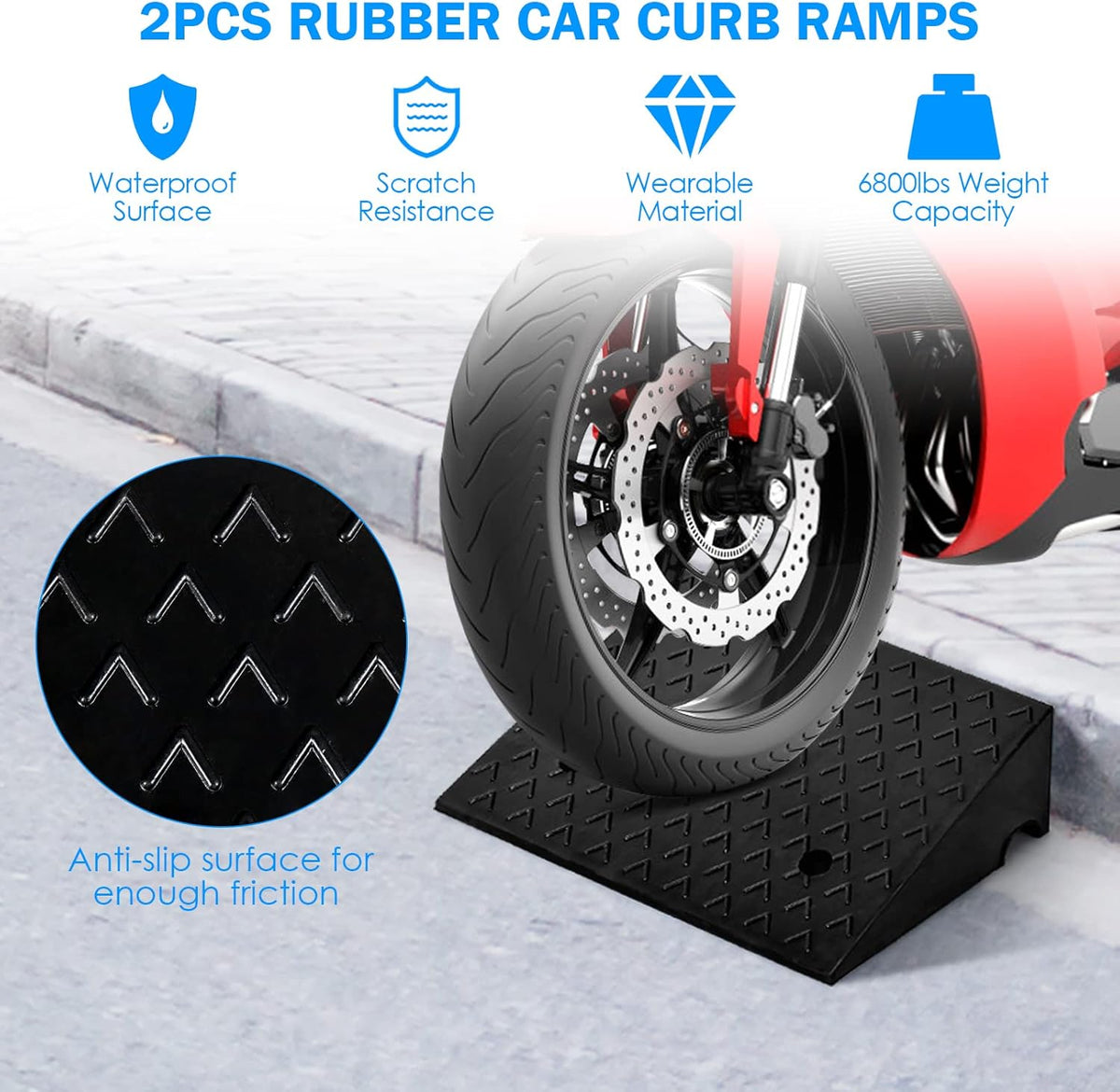 Rubber Curb Ramps, 6 H x 19 W, Pack of 2 G190