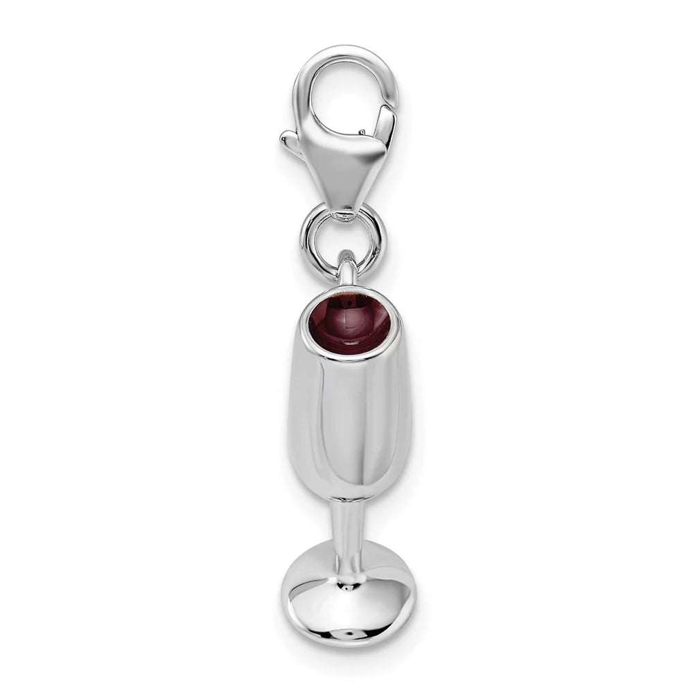 Sterling Silver Enameled Red Wine Glass Charm Pendant S181581