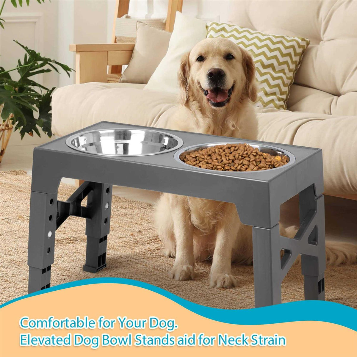 Elevated Dog Bowls with 2 Stainless Steel Bowls A911