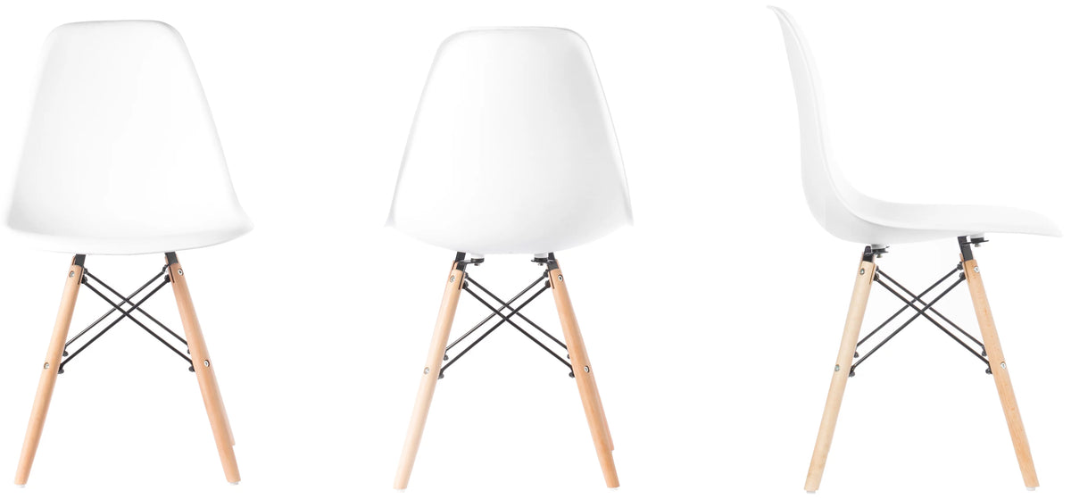 White Plastic Dining Chair with Solid Beech Wood Legs N7387