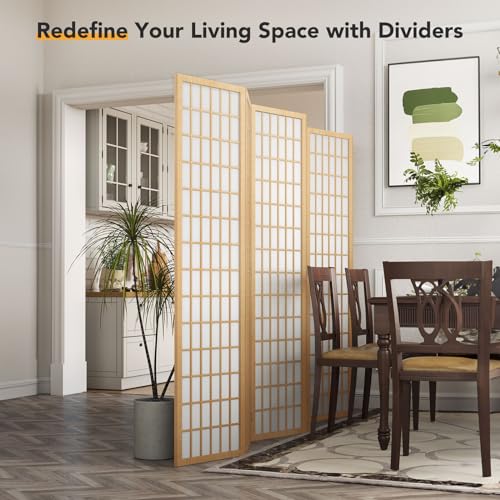 6 Panel Natural Wood Room Divider D80089