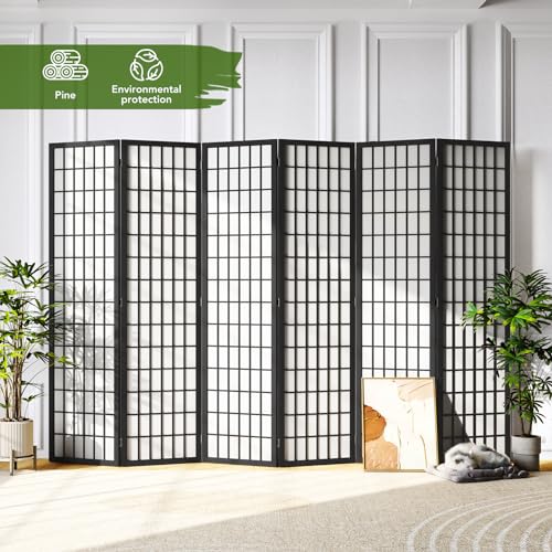 6 Panel Natural Wood Room Divider D80089