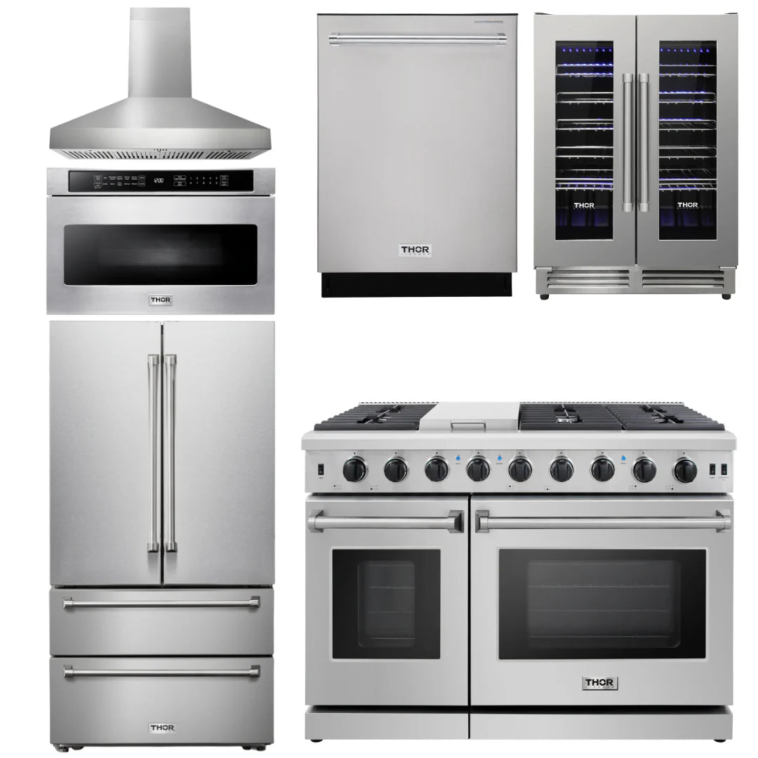 48 Propane Gas Range, Hood, Refrigerator, Dishwasher, Wine Cooler, Microwave C531288