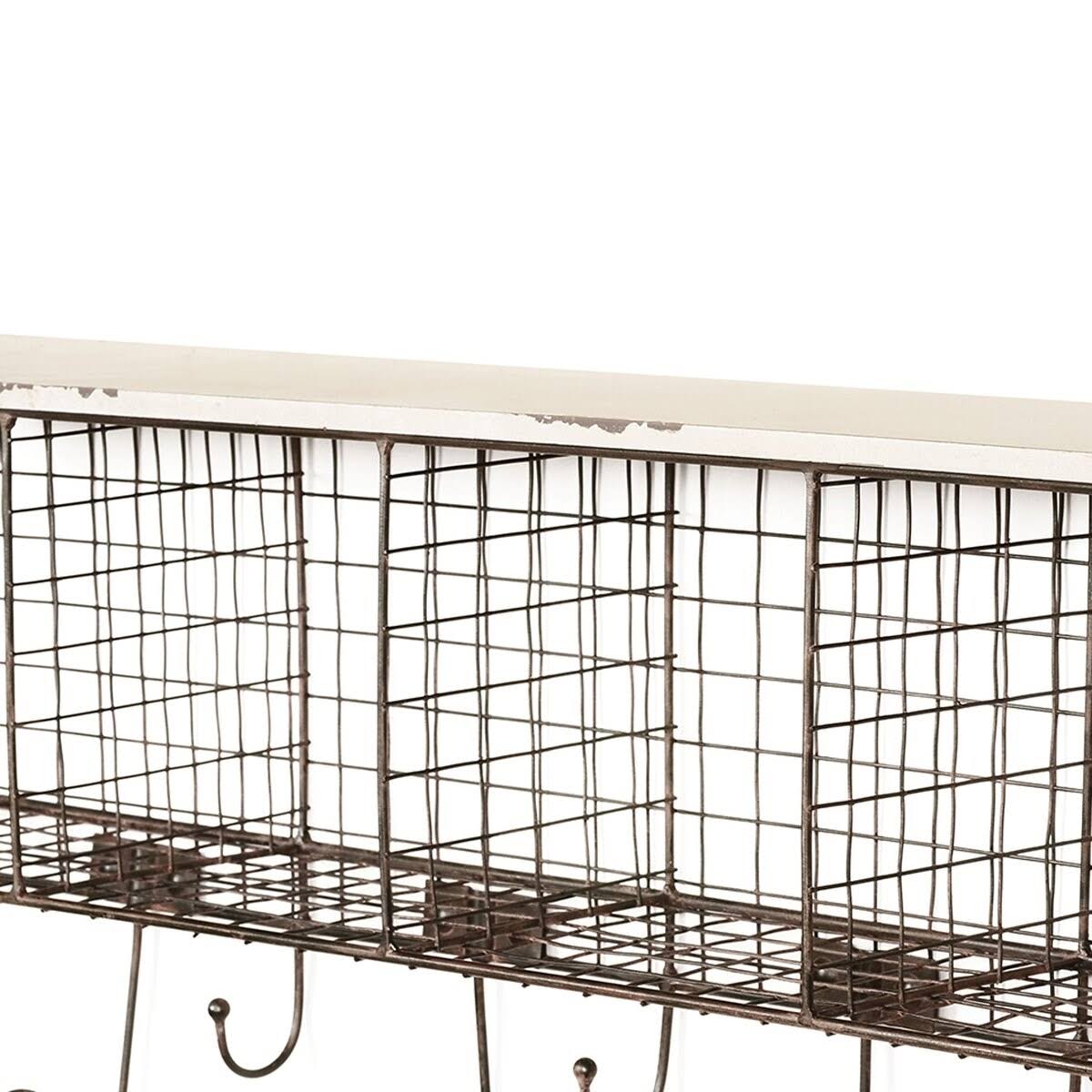 Brown and White Distressed Wood and Metal Wall Shelf with 4 Cubbies A61038