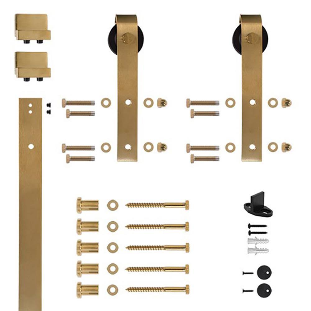Soft-Close Satin Brass PVD Rolling Door Hardware Kit R2340