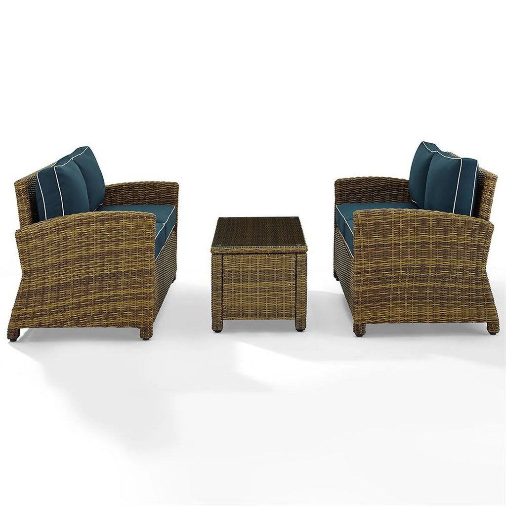 3 Piece Patio Sofa Set in Brown and Navy Y577
