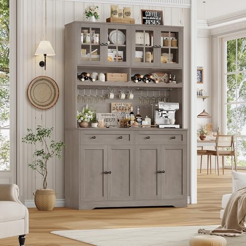 75.4" Tall White Kitchen Pantry Cabinet with Glass Doors and Drawers S9535