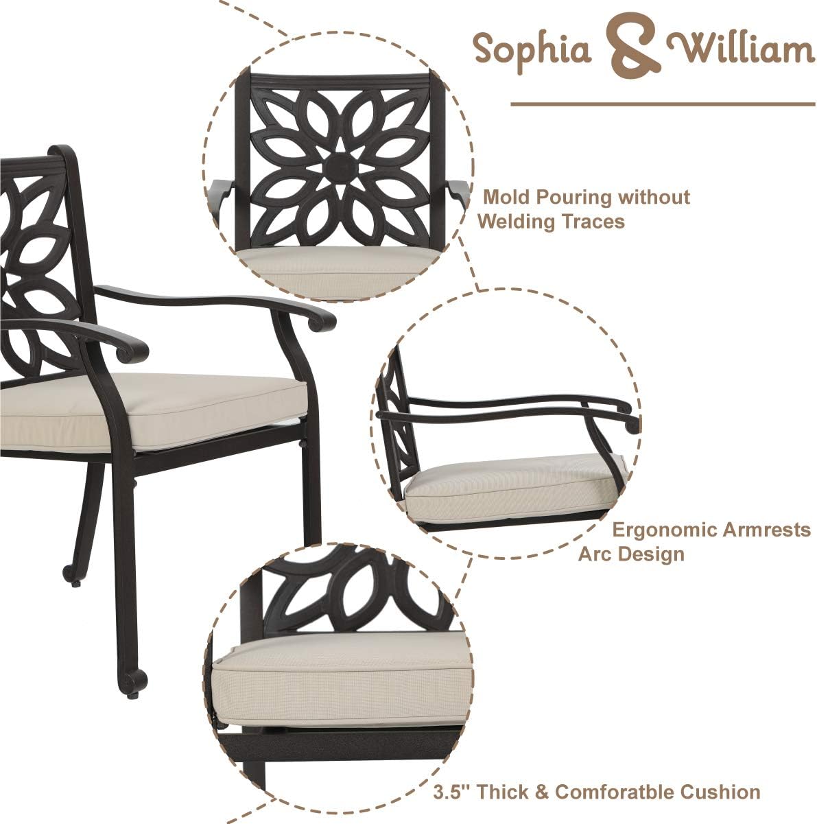 3 Pieces Cast Aluminum Bistro Bar Set with 2 Chairs and 1 Round Table, Antique Bronze G9046