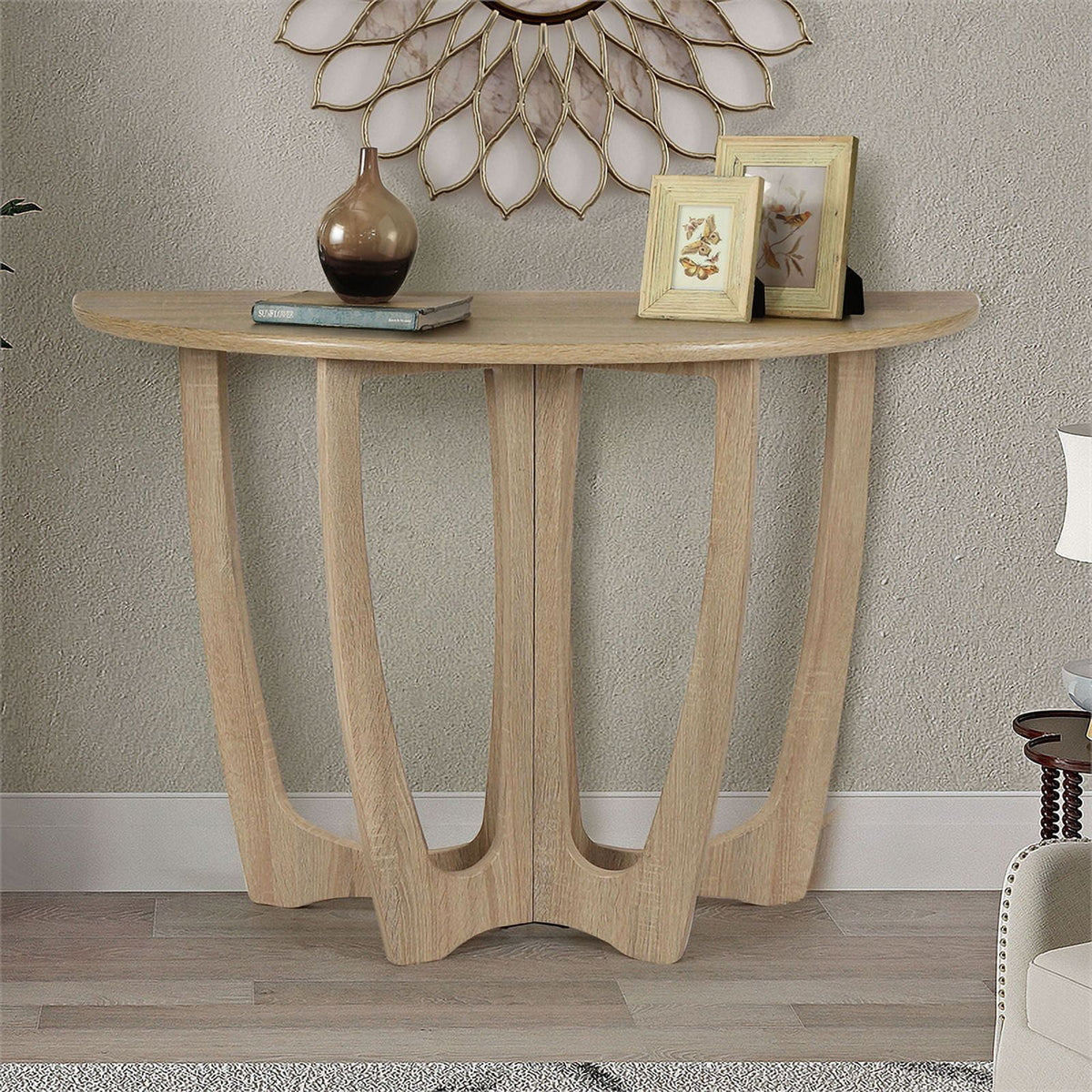 Wood Console Table with Carved Leg in Natural I233235