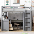 Solid Wood Loft Bed with Desk Wardrobe Storage Drawers C62224