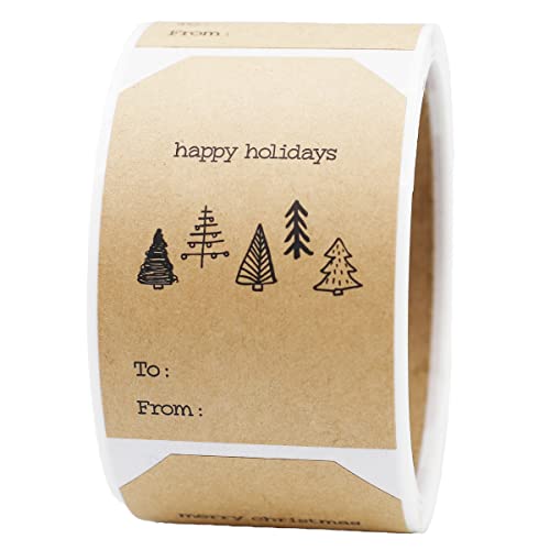 Christmas Tree Gift Tag Stickers 2 x 3 Inch Kraft Tags G926470