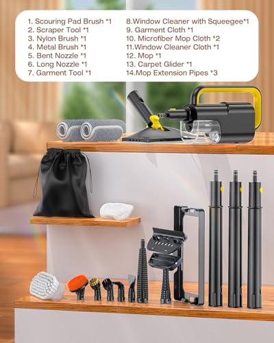 10-in-1 Steam Mop with Detachable Handheld Steamer, 350ml Tank, 2-Level Control and Swivel Head, Gray K9025