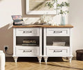Farmhouse End Tables with Charging Station 2 Drawers Oak S877