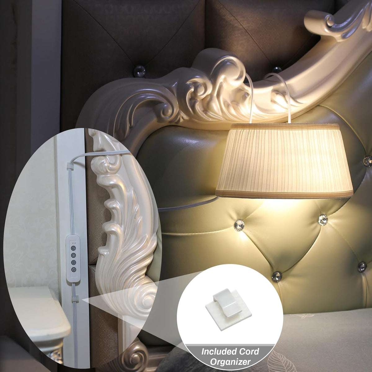Bed Reading Light with Adjustable Hook and Fabric Shade D7127