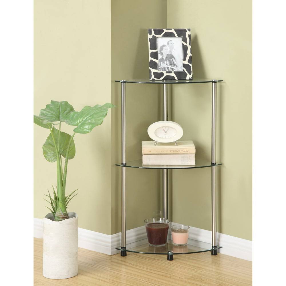 3-Tier Corner Shelf, Black Glass V275