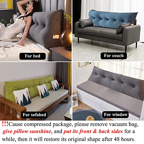 Gray Full Size Wedge Headboard Pillow with Removable Cover A1112
