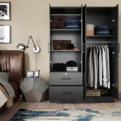 White 4 Doors Wardrobe 2 Drawers with Shelves V521211