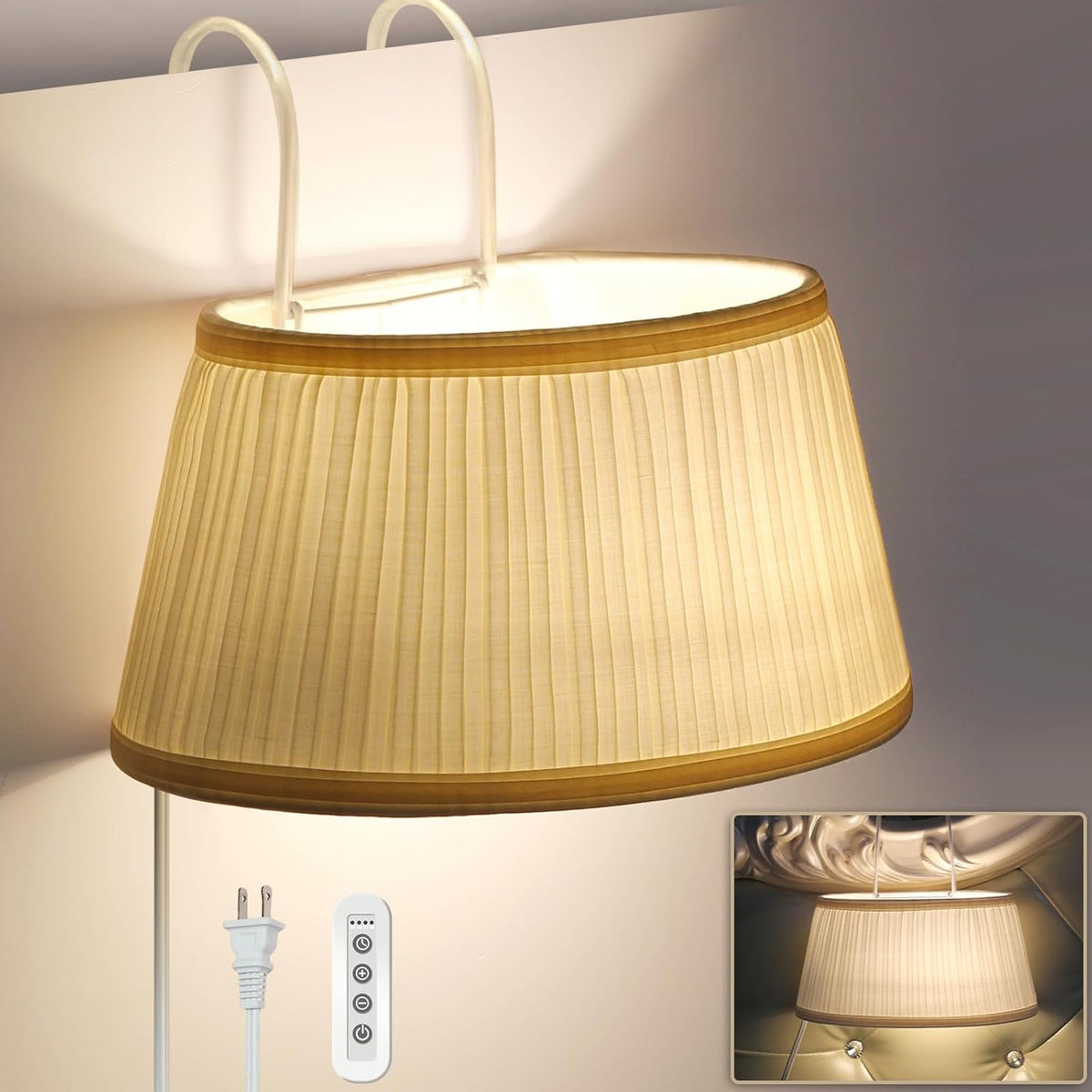 Bed Reading Light with Adjustable Hook and Fabric Shade D7127