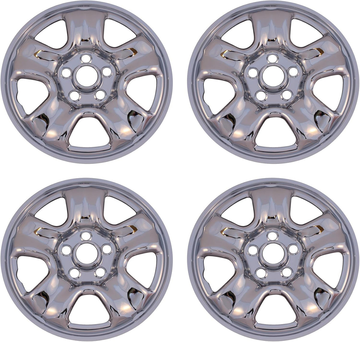 Chrome 5 Spoke Steel Rim Wheel Skin Hub Caps Set of 4 I229