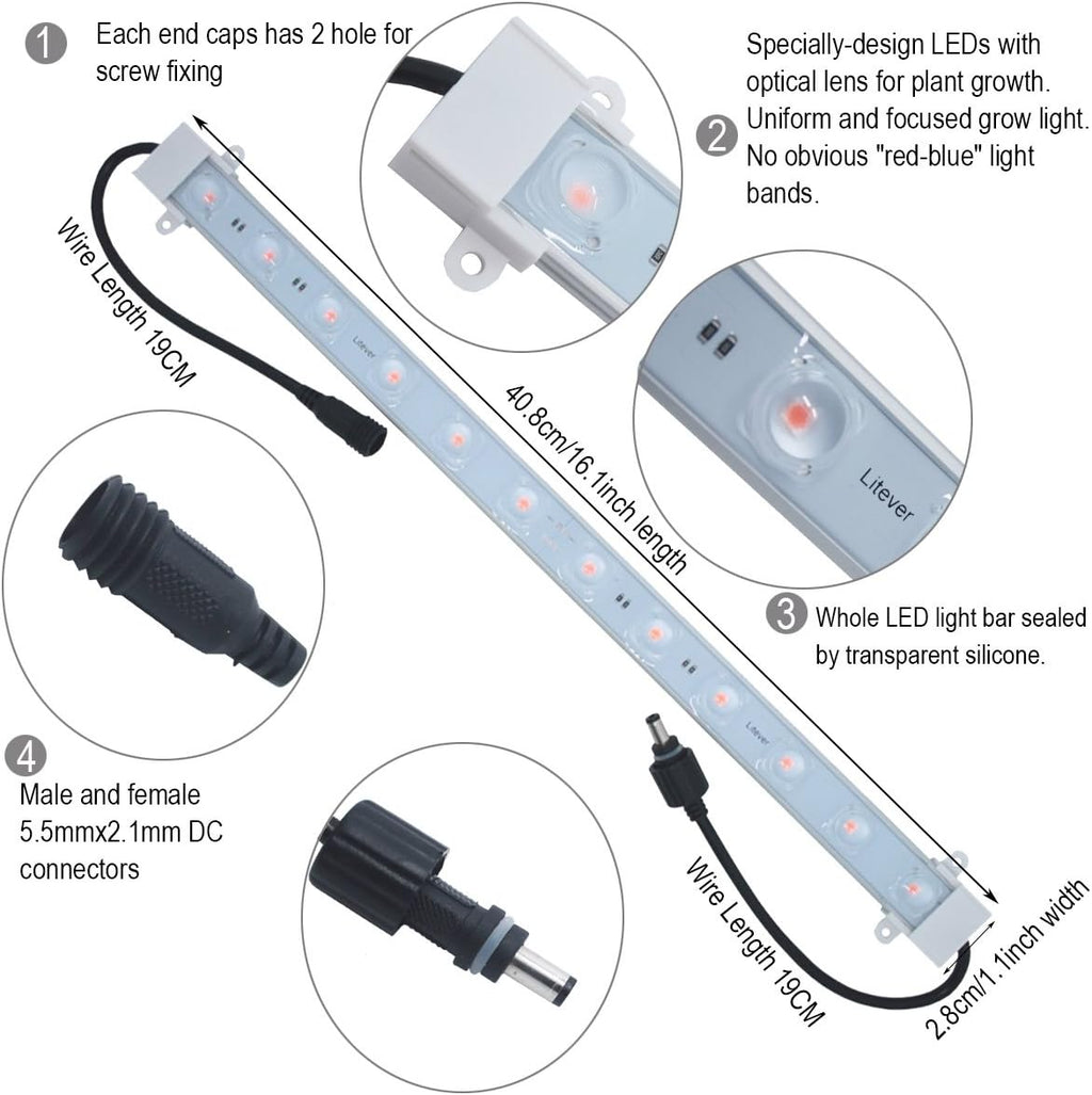 4 pcs 16 Inches LED Grow Light Strips with Extension Cables C96045