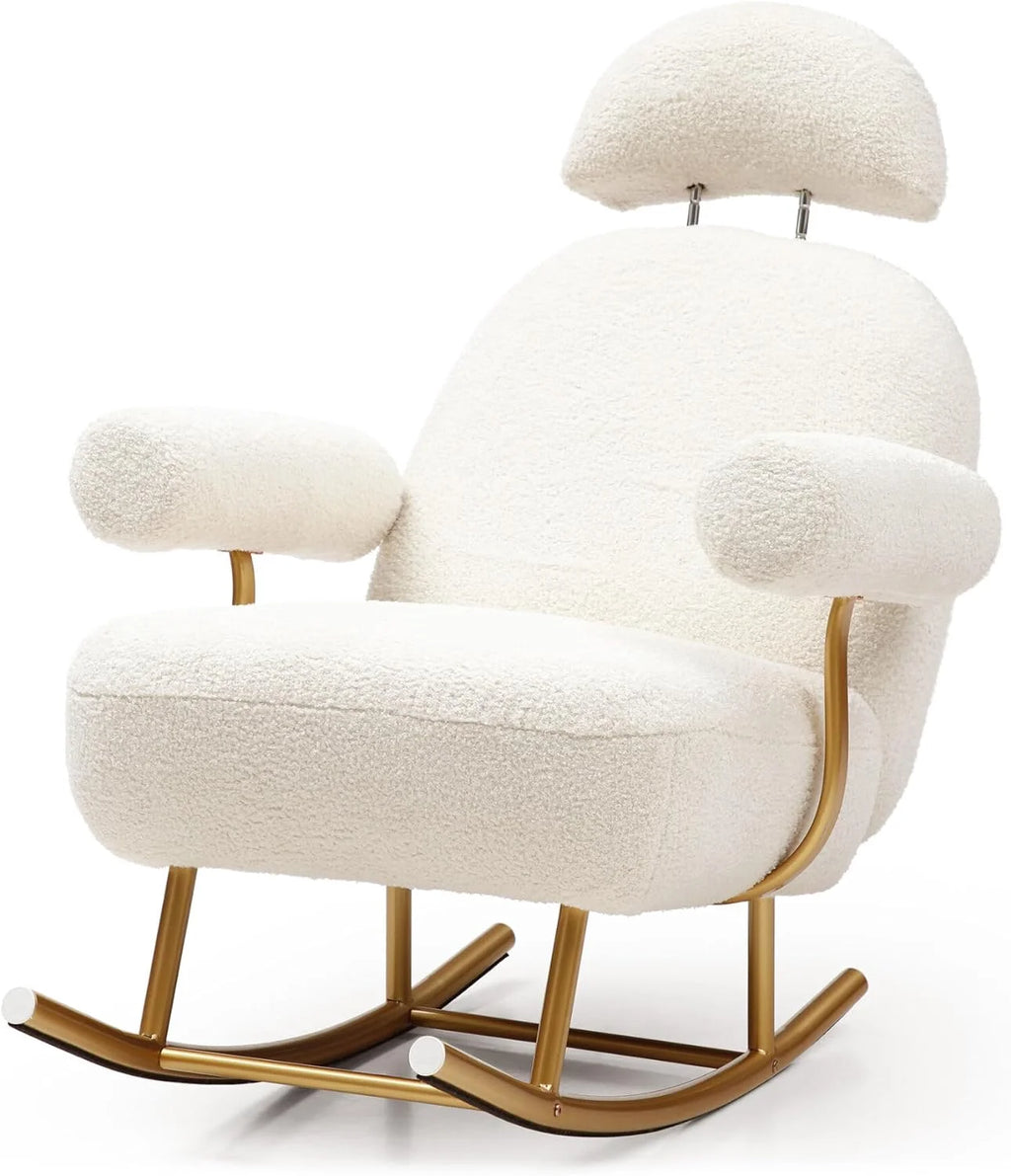 Beige Sherpa Fabric Rocking Chair with Gold Metal Frame H8678