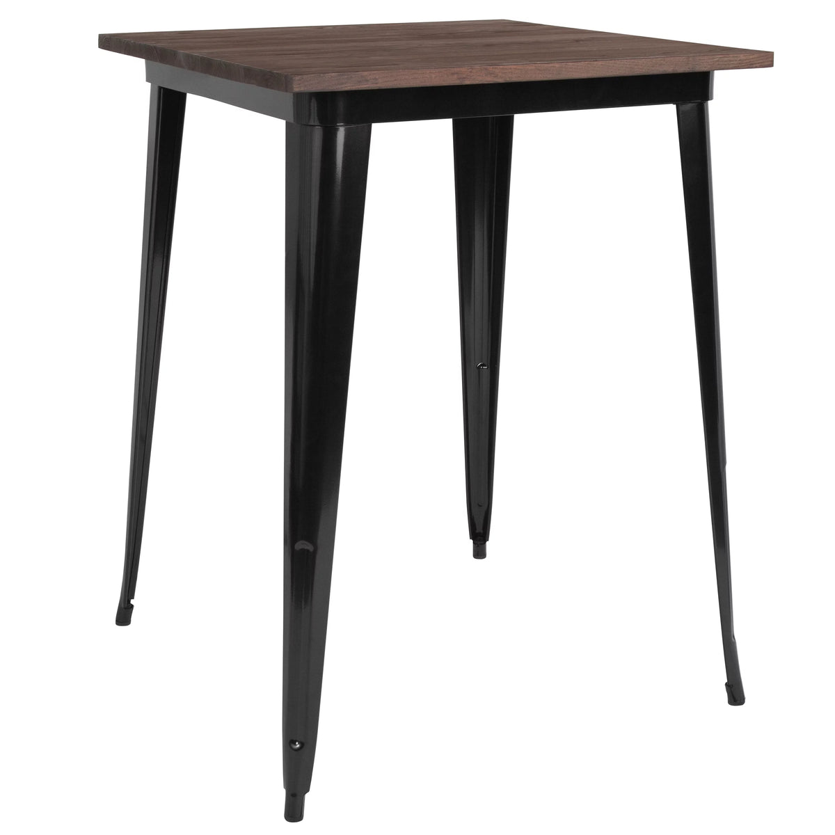 31.5" Square Black Metal Bar Height Table with Walnut Rustic Wood Top P4169