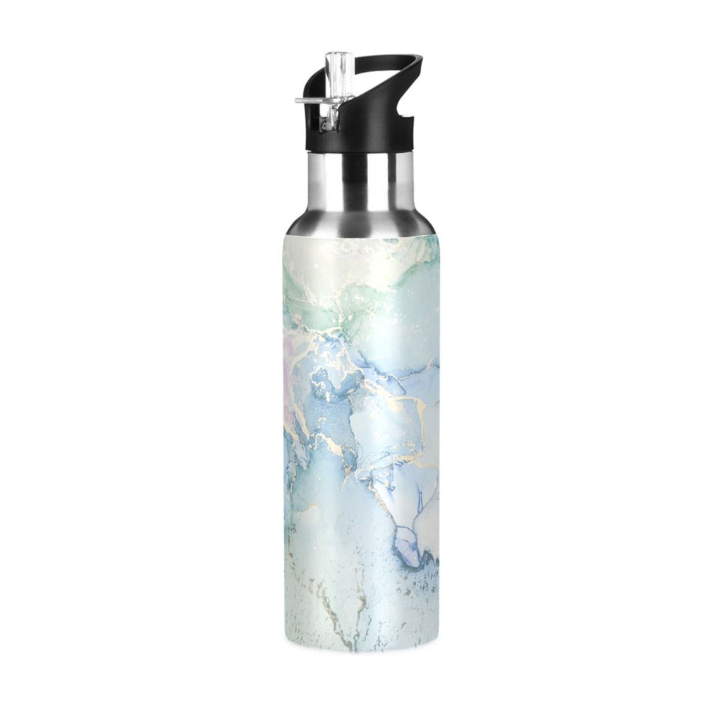 Blue Green Marble Stainless Steel Insulated Water Bottle with Straw Lid W424