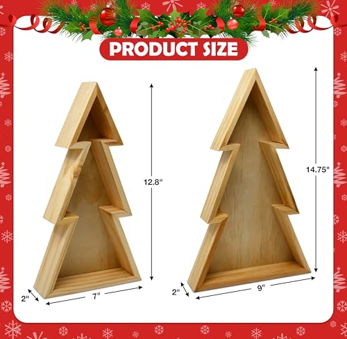 Wooden Christmas Tree Trays Set of 2 E234