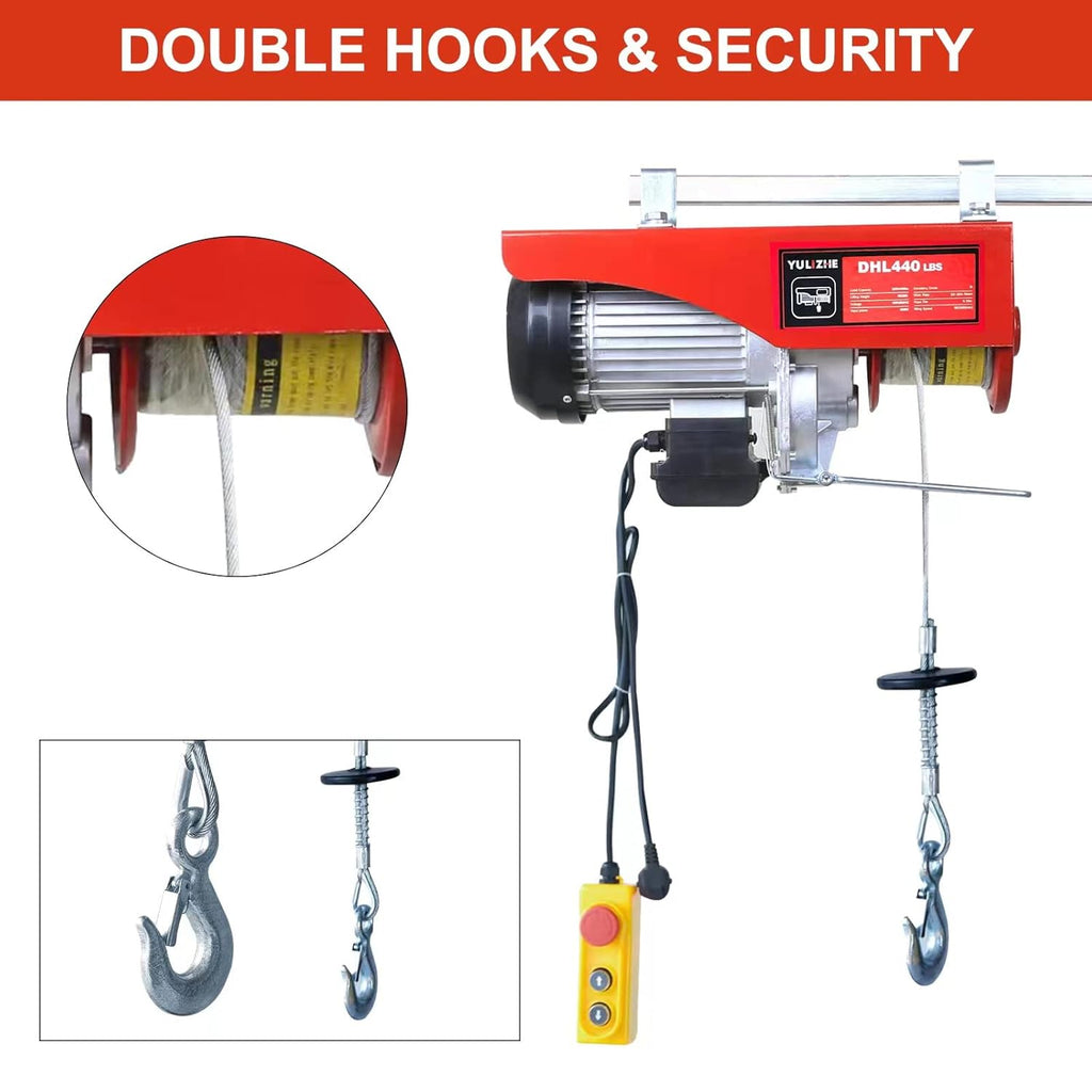 Electric Hoist 440LBS Electric Winch, Wire Remote Control, 110V Steel Electric Lift, Household Small Crane with 2 Lift Slings Straps K985
