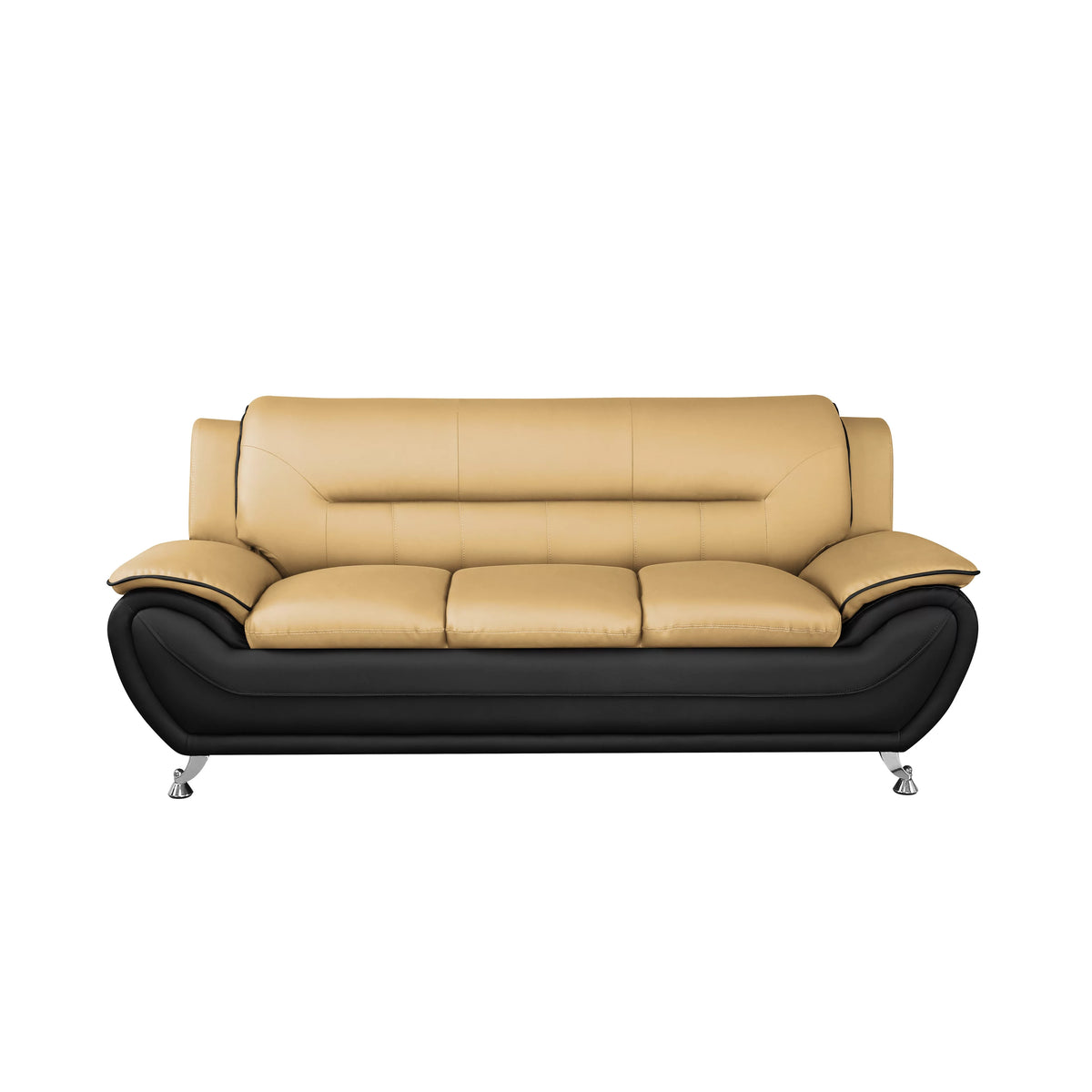 Cream White Faux Leather Pillow Top Arm Sofa P968