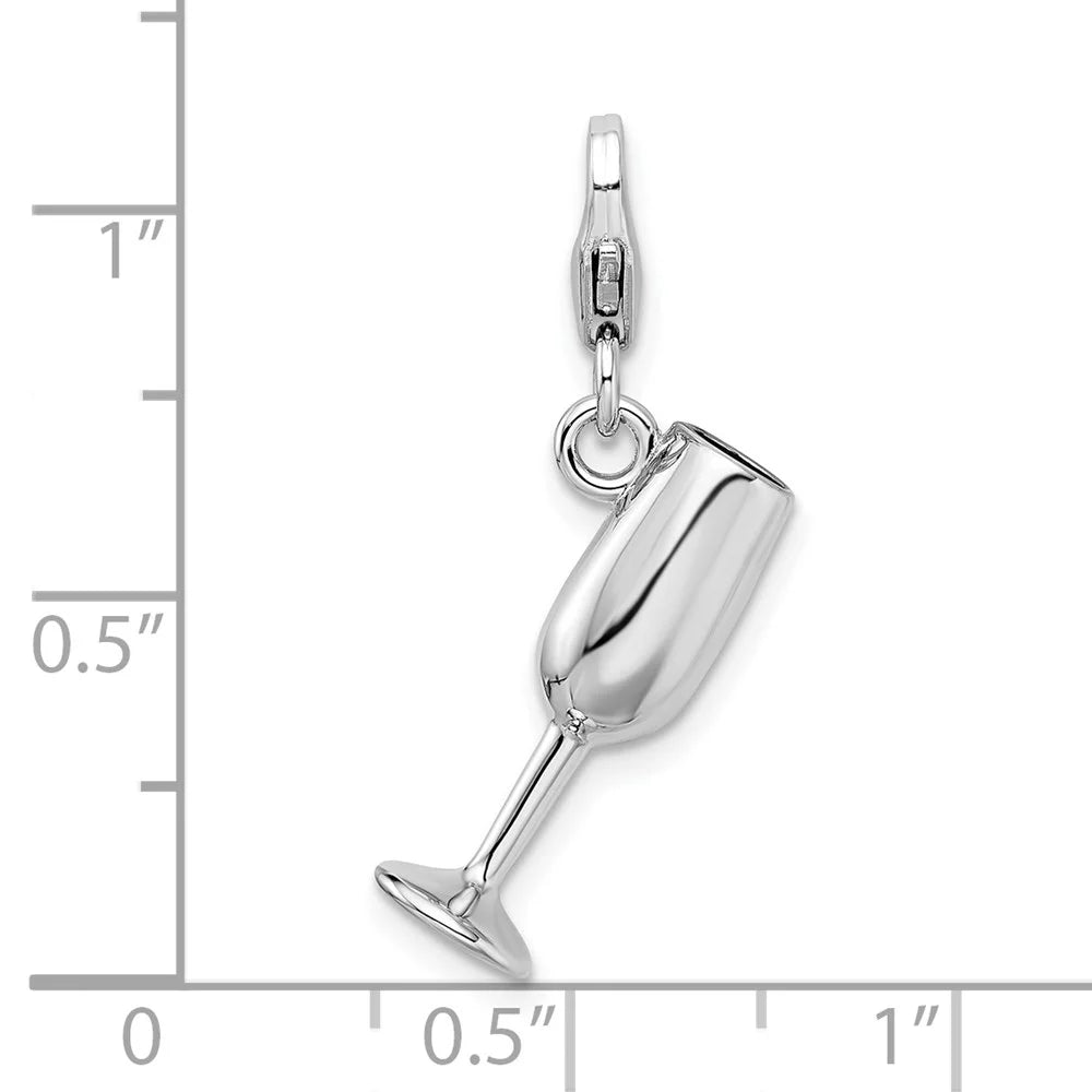 Sterling Silver Enameled Red Wine Glass Charm Pendant S181581