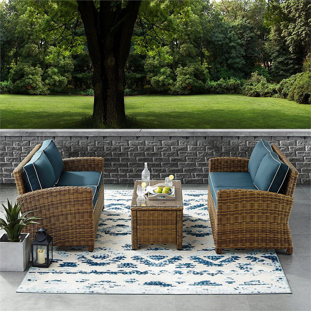 3 Piece Patio Sofa Set in Brown and Navy Y577