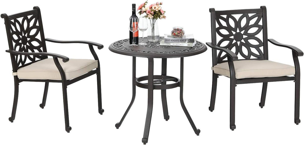 3 Pieces Cast Aluminum Bistro Bar Set with 2 Chairs and 1 Round Table, Antique Bronze G9046