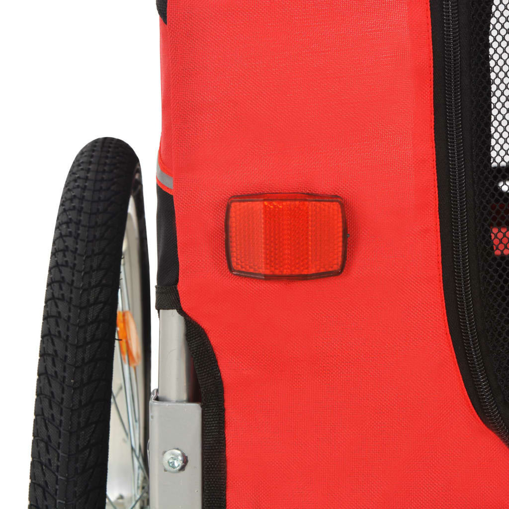 Red Black Folding Dog Bike Trailer with Mesh Windows and Safety Flag E56563